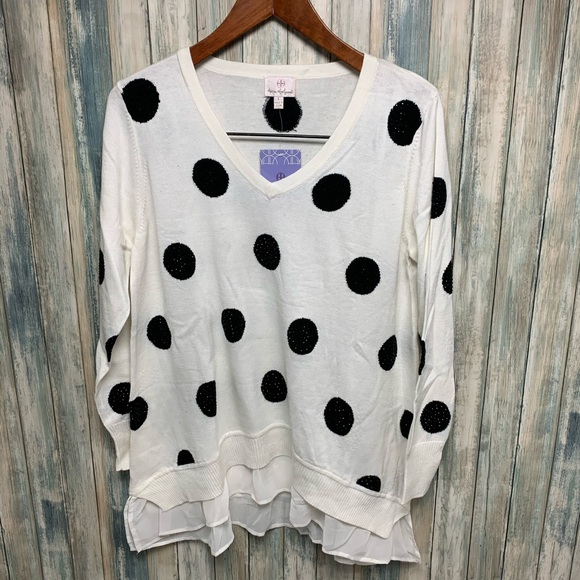 Hot in Hollywood Sweaters - Hot in Hollywood Polka Dot 2 in 1 Top sz Large NEW
